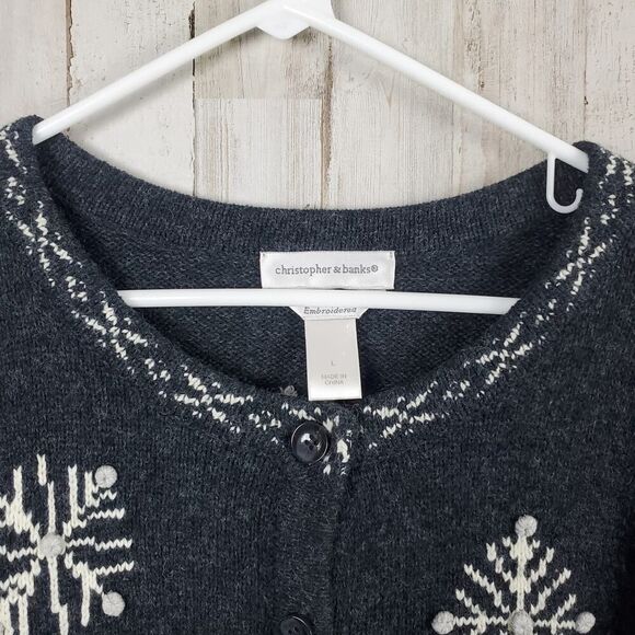 Christopher & Banks Christmas Cardigan Sweater Gray Size Large - Picture 5 of 11